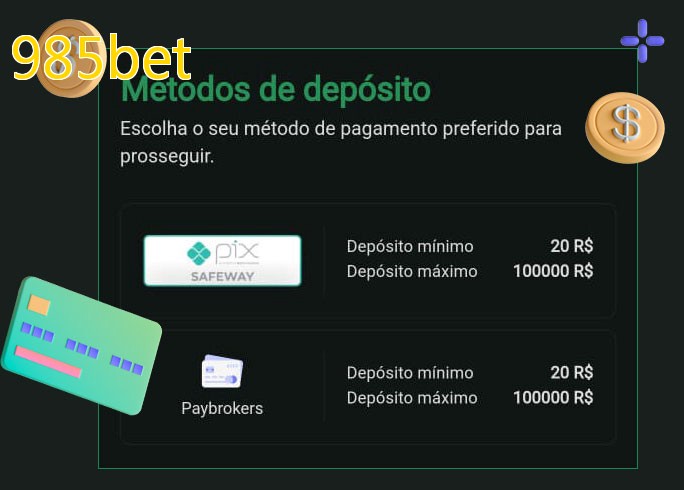 O cassino 985betbet oferece uma grande variedade de métodos de pagamento